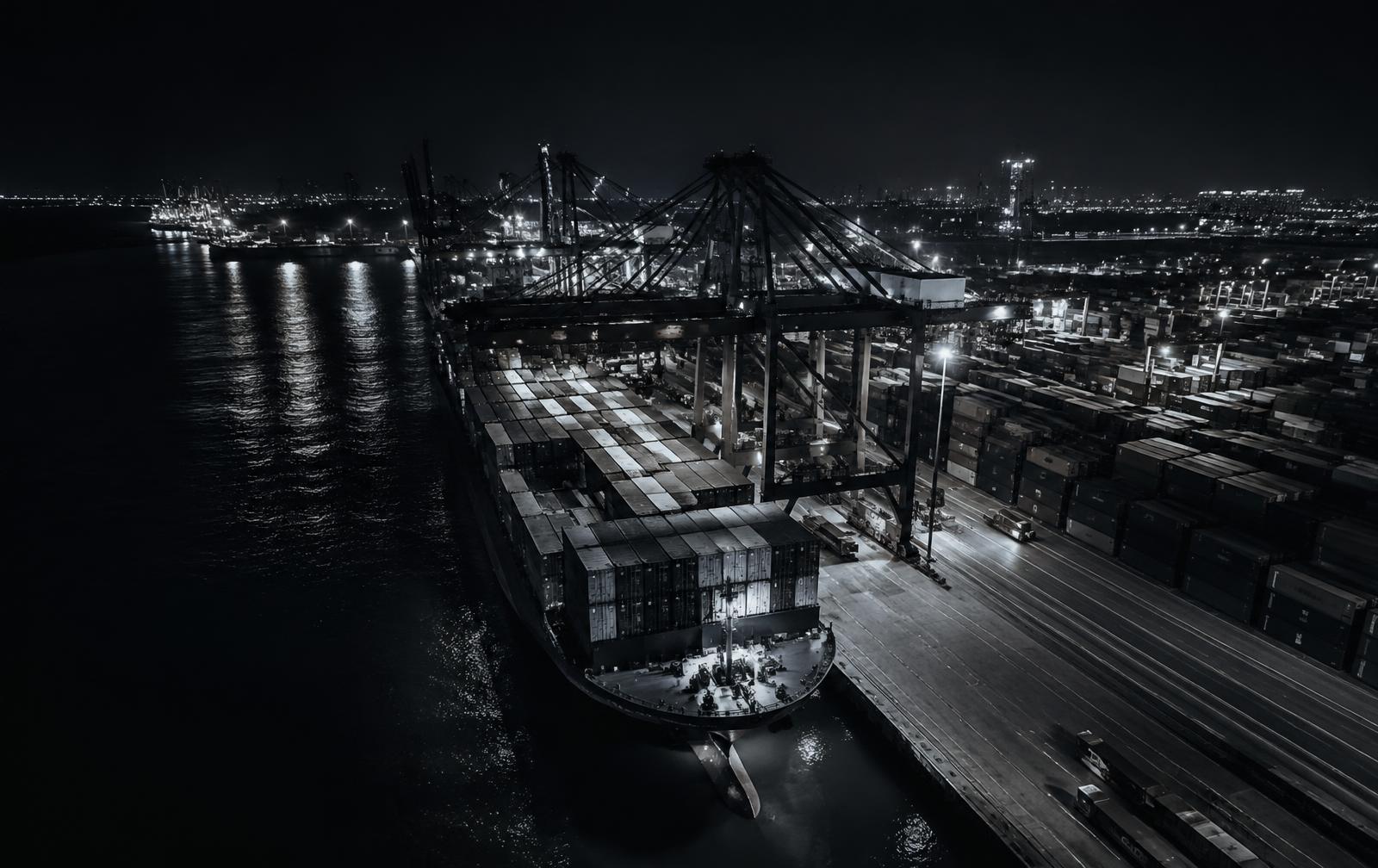 A container port at night